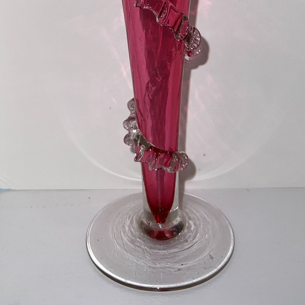 Vintage Victorian Cranberry Glass Jack-in-the-Pulpit Vase - Picture 3 of 13